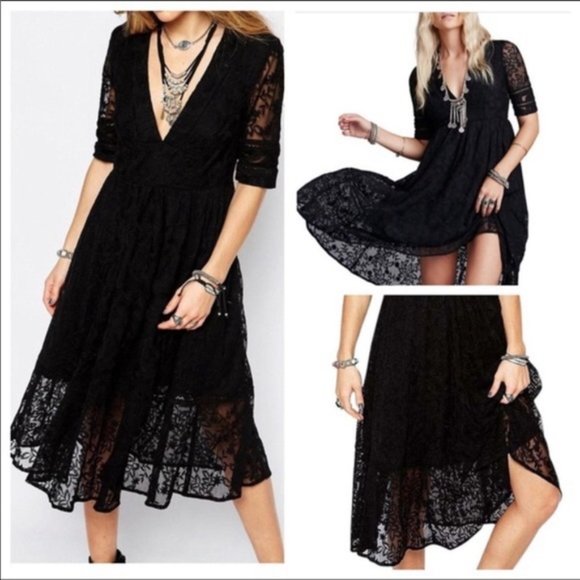 Free People Dresses & Skirts - Free People Laurel black lace dress 0 EUC